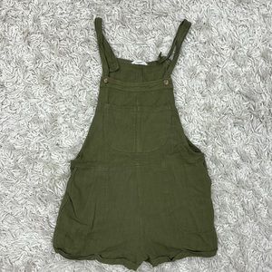 Army green linen short overalls